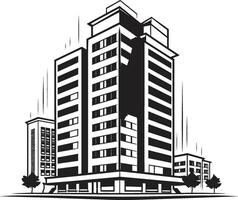 Noir Corporate Complex Sketch Building Sketch in Noir Midnight Apartment Complex Outline Black Multifloor Building Design vector