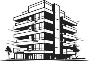 Ebony Urban Development Sketch Black Multifloor Structure Icon Monochrome Corporate Complex Draft Multifloor Building in Black vector