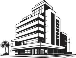 Monochrome Skyscraper Silhouette Building Design in Black Charcoal Mixed Use Design Black Multifloor Building Icon vector