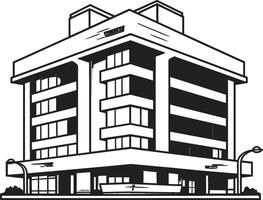 Ebony Corporate Complex Building Design in Black Charcoal Skyscraper Silhouette Black Multifloor Sketch vector