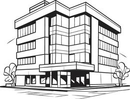 Noir Urban Development Sketch Black Multifloor Building Sketch Midnight Corporate Complex Building Design in Black vector