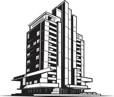 Noir Residential Tower Outline Black Multifloor Building Design Midnight Mixed Use Sketch Building Icon in Black vector