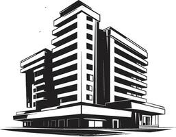 Monochrome Office Block Silhouette Black Multifloor Building Design Charcoal Skyscraper Design Building Icon in Black vector