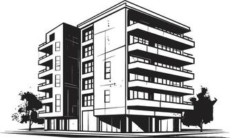 Ebony Skyscraper Design Building in Black Charcoal Mixed Use Silhouette Black Multifloor Sketch vector