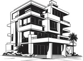 Darkened High Rise Concept Black Building Draft Ebony Corporate Complex Building Design in Black vector