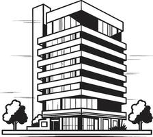 Blackened Commercial Tower Black Multifloor Building Sketch Shadowy Office Block Outline Building Design in Noir vector