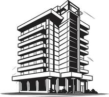 Noir Urban Development Design Building Icon in Noir Midnight Corporate Tower Black Multifloor Building Sketch vector
