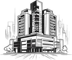 Monochrome Urban Skyline Building Design in Black Charcoal Apartment Complex Black Multifloor Building Icon vector