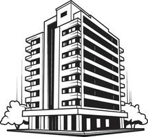 Monochrome Urban Structure Black Building Sketch Icon Shadowed Skyscraper Outline Multifloor Building Draft vector