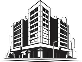 Obsidian Commercial Tower Building Icon in Noir Ebony Skyscraper Silhouette Black Multifloor Building Sketch vector