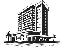 Noir Apartment Complex Design Black Multifloor Building Sketch Midnight Mixed Use Blueprint Building Design in Black vector