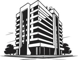 Ebony Apartment Complex Sketch Building Design in Black Charcoal Corporate Complex Black Multifloor Building Icon vector