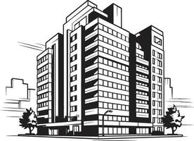 Noir Architectural Vision Black Sketch of Multifloor Building Monochrome Urban Blueprint Building Design in Black vector