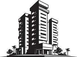 Ebony Skyscraper Draft Black Multifloor Structure Icon Monochrome Mixed Use Blueprint Multifloor Building in Black vector