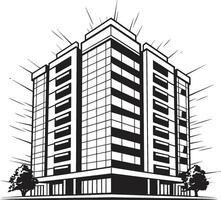 Monochrome Urban Development Sketch Multifloor Building in Black Charcoal Corporate Complex Outline Black Multifloor Building Sketch vector