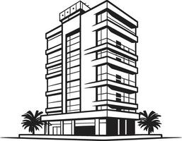 Monochrome Corporate Complex Draft Multifloor Building in Black Charcoal High Rise Blueprint Black Multifloor Building Outline vector