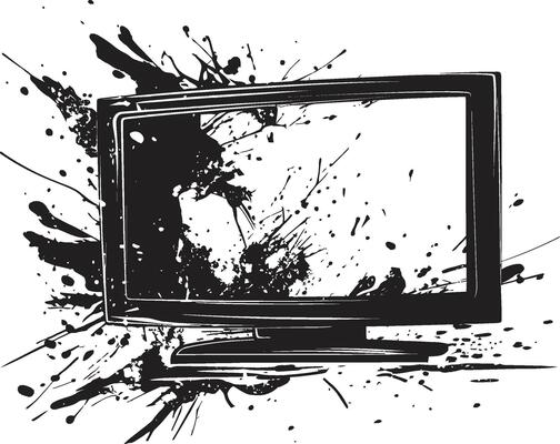 Tattered Tube Graphic of Shattered Television Set Splintered Screen Black of Smashed TV