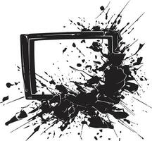 Splintered Screen Silhouette Black of Shattered TV Screen Fractured Flatpanel Sketch Design of Smashed TV Design vector