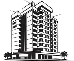 Noir Corporate Complex Design Building in Black Midnight Skyscraper Outline Black Multifloor Sketch vector