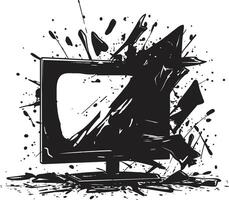 Cracked Console Black Icon of Smashed TV in Noir Demolished Display Illustration of Broken TV Screen vector