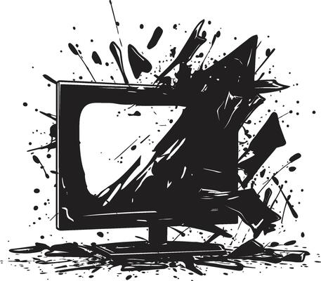 Cracked Console Black Icon of Smashed TV in Noir Demolished Display Illustration of Broken TV Screen