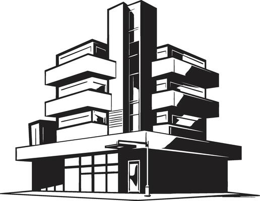Ebony Commercial Tower Building in Black Shattered Screen Graphic of Smashed TV