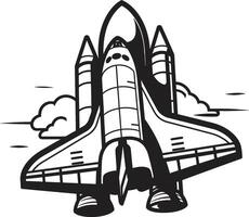 Solar Sentinel Icon Design of Space Rocket Stellar Soarer Silhouette Black Graphic of Space Vehicle vector