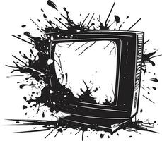 Demolished Display Graphic of Shattered TV Set Ruined Reception Black Element of Smashed Television Design vector