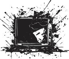Ruined Reception Graphic of Shattered TV in Black Wrecked Watchbox Black Element of Broken Television Design vector