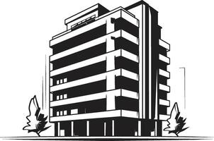 Midnight Skyscraper Outline Black Multifloor Sketch Shadowy Mixed Use Concept Building in Black vector