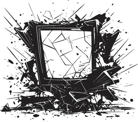 Shattered Signals Black of Shattered TV Broken Broadcast Graphic of Smashed Television