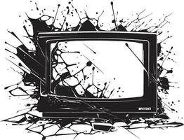 Wrecked Watchbox Black Icon of Broken TV Design Shattered Signals Graphic of Smashed TV Screen vector