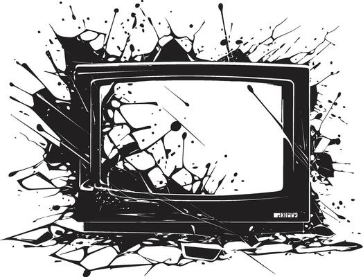 Wrecked Watchbox Black Icon of Broken TV Design Shattered Signals Graphic of Smashed TV Screen