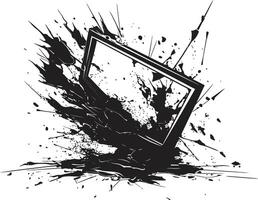 Fragmented Flatscreen Black of Shattered TV Cracked Console Graphic of Broken TV in Noir vector