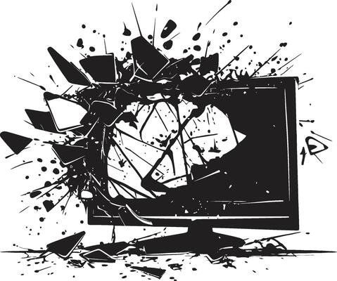 Ruined Reception Black of Shattered Television Wrecked Watchbox Design of Smashed TV Set