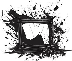 Tattered Tube Concept Design of Broken TV Sketch Splintered Screen Outline Black Graphic of Shattered TV Sketch vector