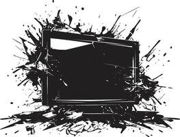 Demolished Display Icon Black Graphic of Shattered TV Sketch Ruined Reception Silhouette Design of Smashed Television Sketch vector