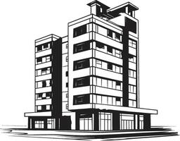 Midnight Corporate Tower Black Multifloor Building Icon Shadowy Mixed Use Outline Building in Black vector