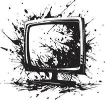 Broken Broadcast Black Icon of Smashed Television Fragmented Flatscreen Design of Shattered TV vector