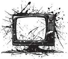 Tattered Tube Black Element of Smashed Television Screen Splintered Screen Graphic of Shattered TV Design vector