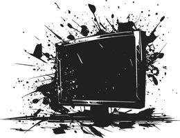 Demolished Display Black Element of Broken TV Set Ruined Reception Icon of Shattered Television vector