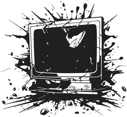 Fragmented Flatscreen Graphic of Smashed TV Cracked Console Black of Broken Television