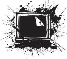 Fragmented Flatscreen Silhouette Black Graphic of Shattered Television Outline Cracked Console Sketch Design of Broken TV Outline vector