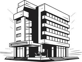 Midnight Apartment Complex Black Multifloor Building Design Shadowy High Rise Sketch Building Icon in Black vector