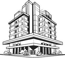 Ebony Mixed Use Sketch Building Icon in Black Monochrome Corporate Tower Silhouette Black Multifloor Building Sketch vector