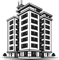 Ebony Skyscraper Blueprint Building Icon in Black Monochrome Urban Development Black Multifloor Building Sketch vector