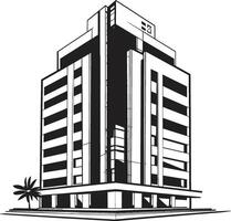 Monochrome Office Block Outline Building Sketch in Black Charcoal Skyscraper Silhouette Black Multifloor Building Design vector
