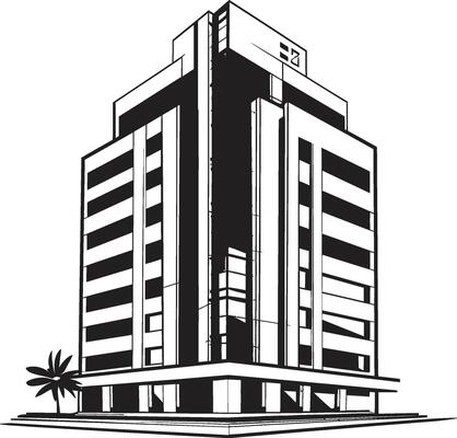 Monochrome Office Block Outline Building Sketch in Black Charcoal Skyscraper Silhouette Black Multifloor Building Design