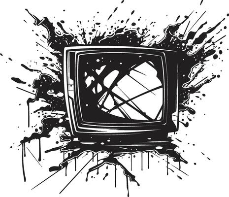 Wrecked Watchbox Black Element of Broken Television Design Shattered Signals Graphic of Smashed TV Set