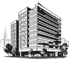 Noir High Rise Sketch Black Multifloor Building Icon Midnight Mixed Use Masterplan Building Sketch in Black vector